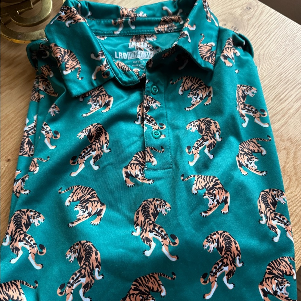Teal Tiger Print Polo Shirt